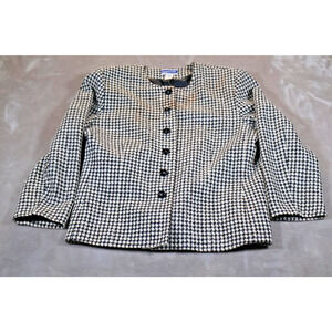 Pendleton Jacket Womens 18 Black White Houndstooth Tweed Wool Blend Made USA